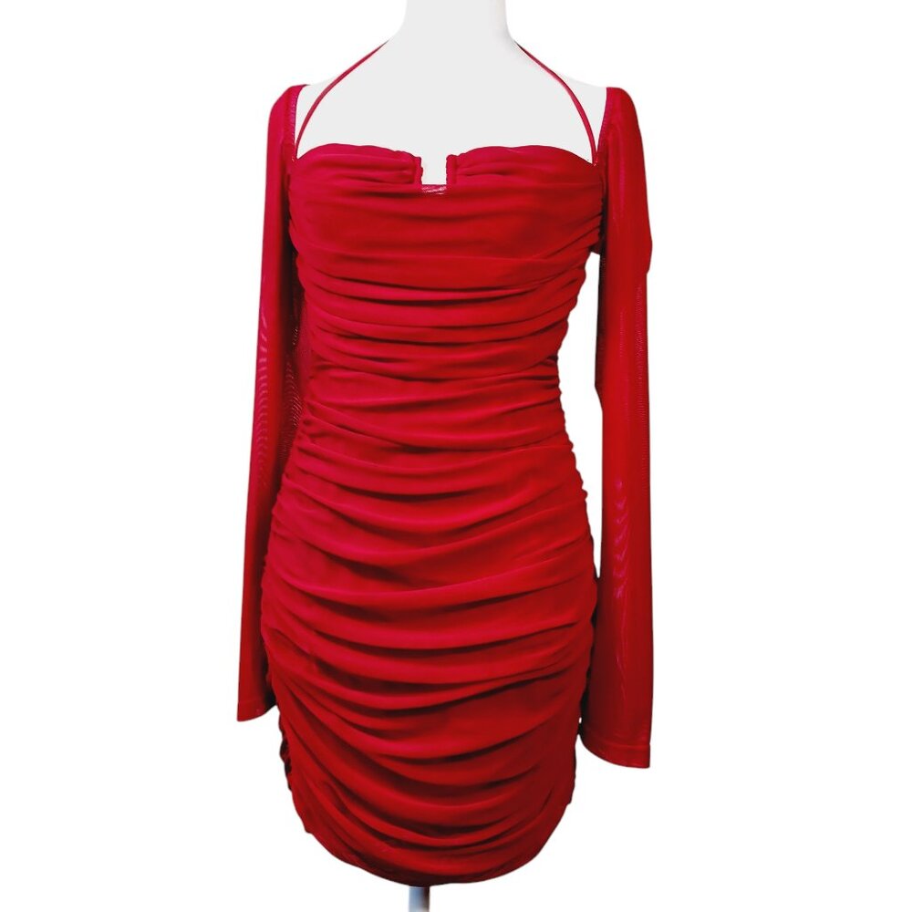 Hello Molly, Ruched, Dark Red, Long Sleeve, Special Occasion Dress, Size 8.